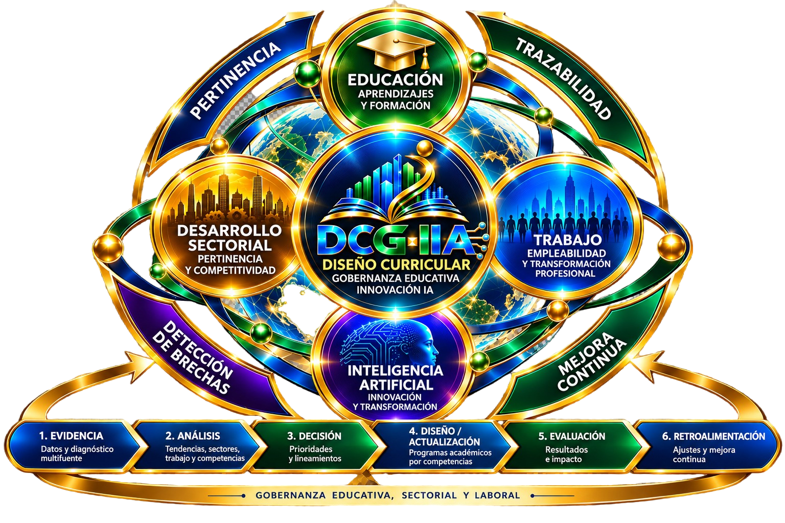Modelo conceptual DCG-IIA: educación, trabajo, desarrollo sectorial e inteligencia artificial
